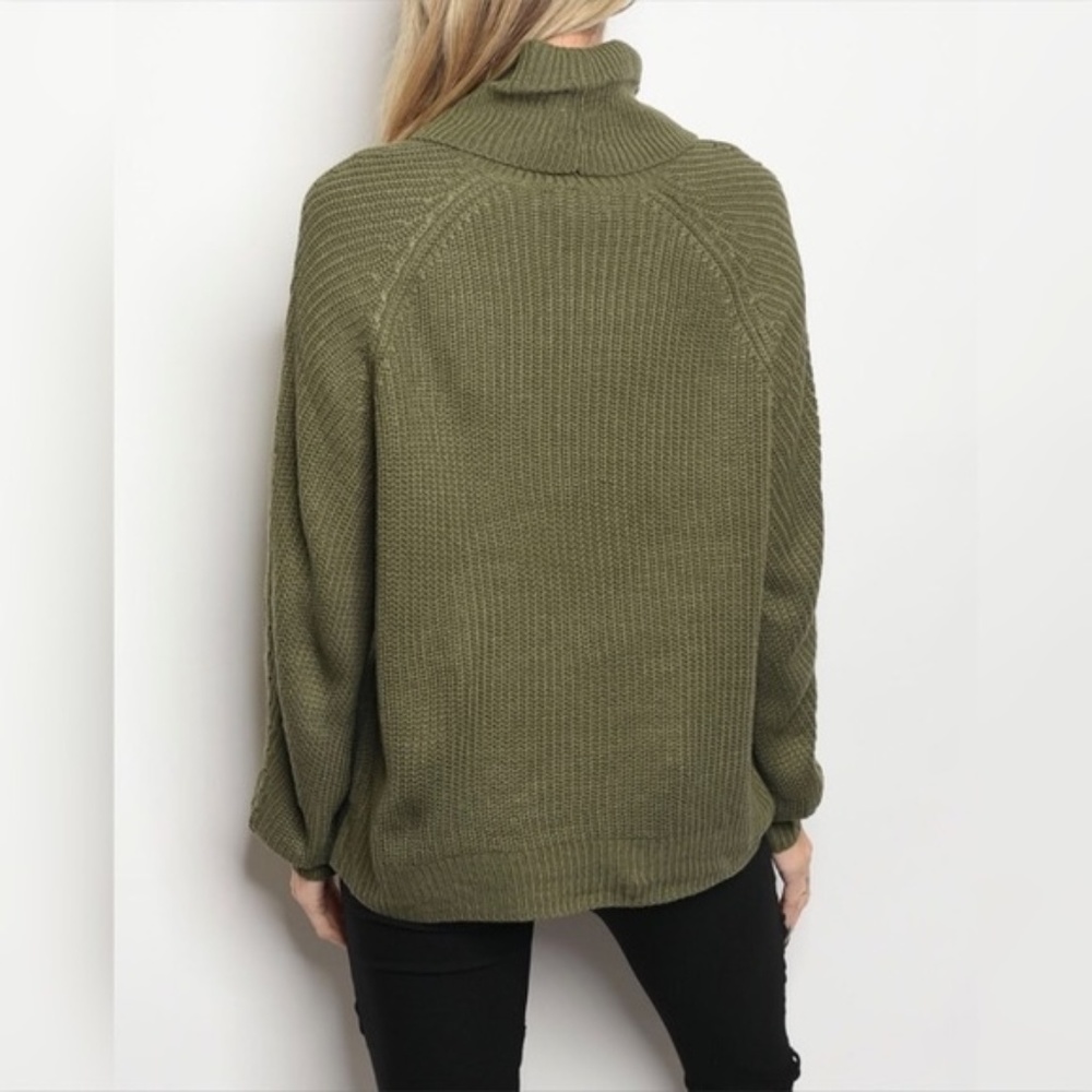 Army Green Knit Sweater With Cowl Neckline - Picture 6 of 8